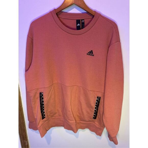 ADIDAS POSTGAME LITE WAFFLE CREW SWEATSHIRT MEN’S MEDIUM SALMON - Picture 1 of 6